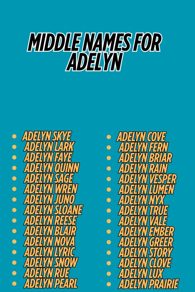 Notebook with middle name ideas for Adelyn and a pen on the side