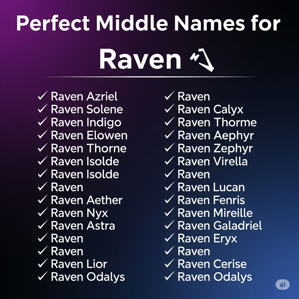 Inspirational naming combinations featuring Raven as a first name with elegant middle names.