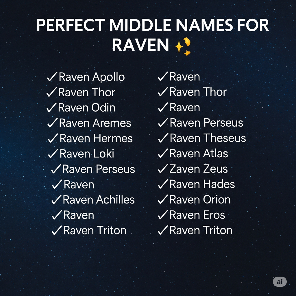 Engaging visual of baby name pairings with Raven used as the first name.