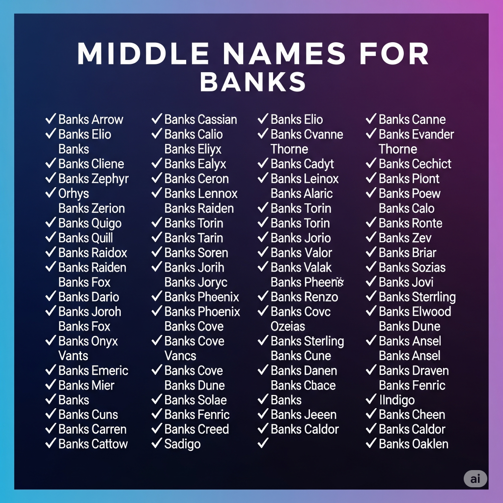 Modern baby name inspiration board highlighting top middle name choices for Banks.