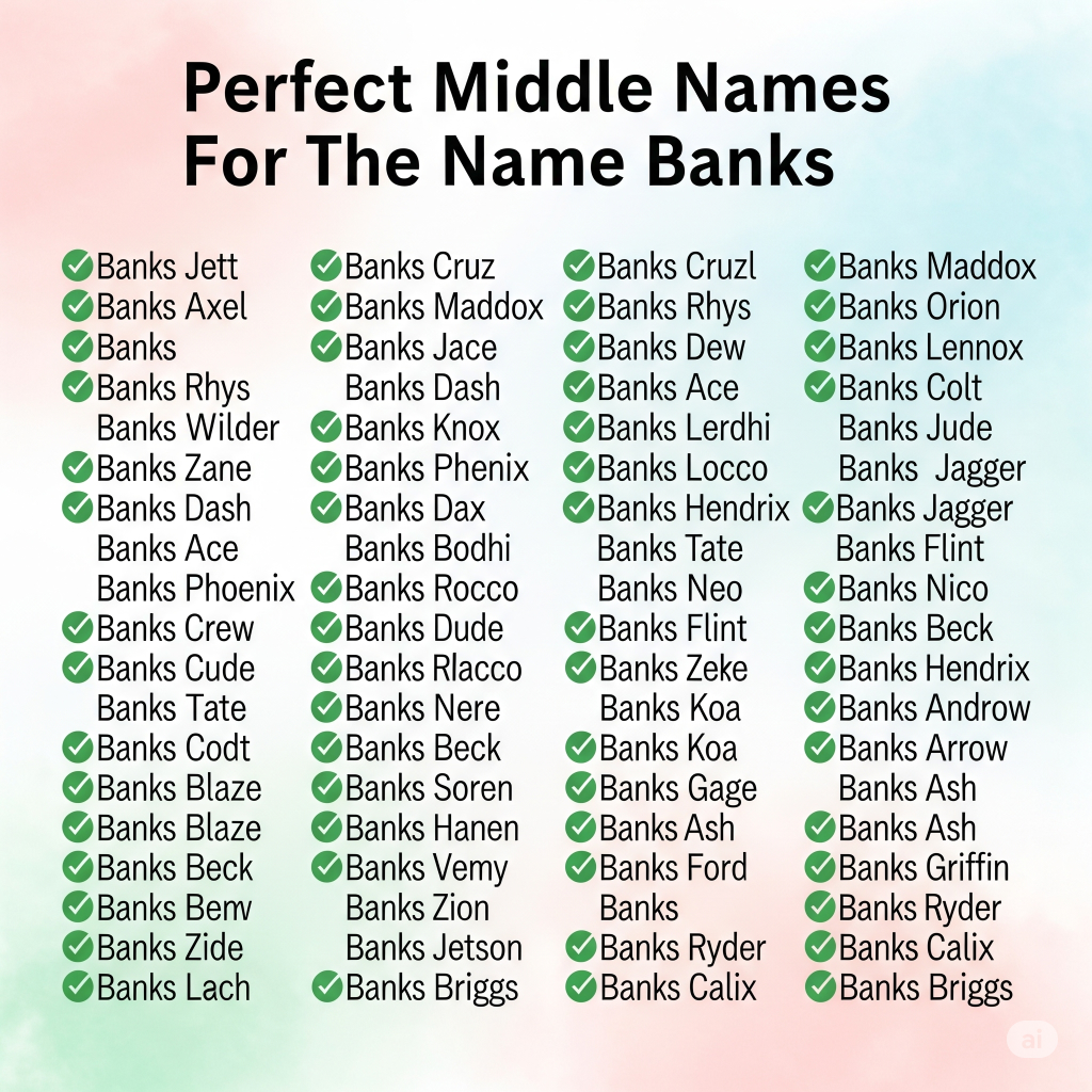Minimalist image with the name Banks and curated middle name options underneath.