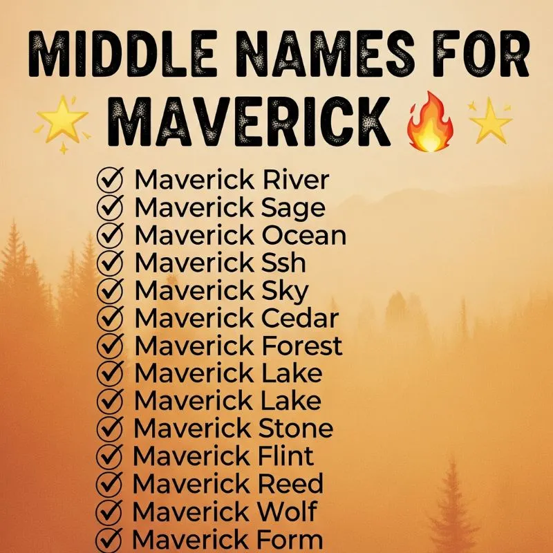 Minimalist nursery wall art featuring the name Maverick in large text with suggested middle names below in smaller font