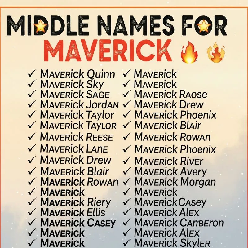 Illustration of the name Maverick written in bold letters with soft baby-themed elements around it, symbolizing modern baby name ideas