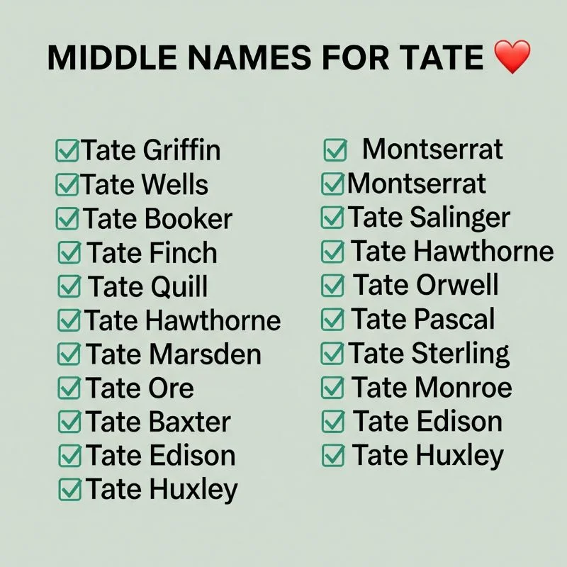 Minimalist name card showing elegant combinations like Tate Elijah and Tate Rose