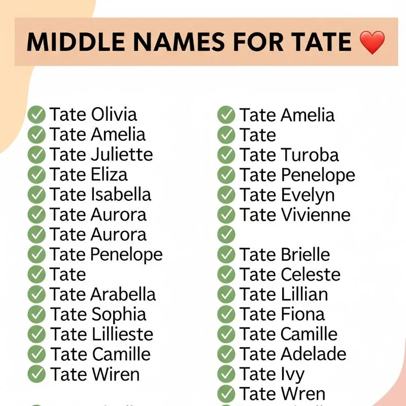 A list of unique and popular middle name ideas that pair well with the first name Tate
