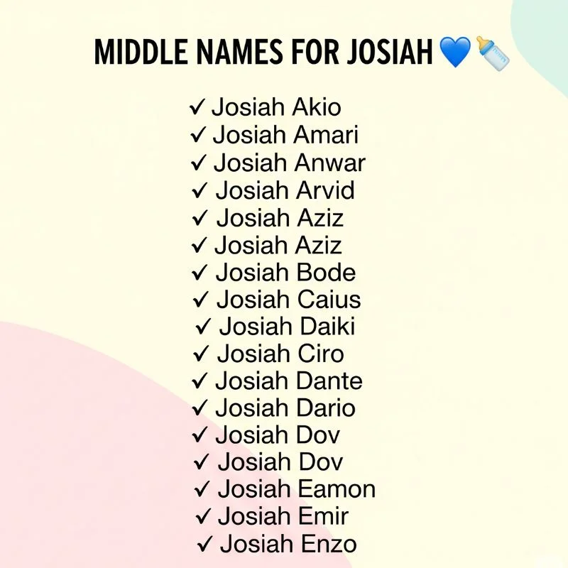 Creative name pairings with Josiah written in soft pastel baby-themed graphics
