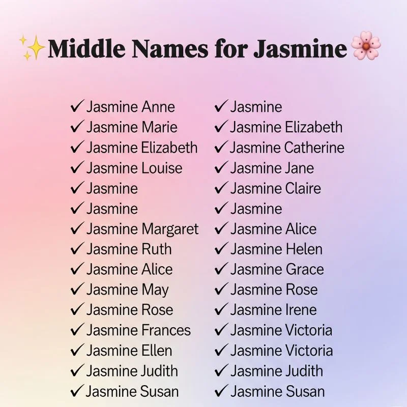 Beautiful floral name graphic featuring Jasmine in cursive with classic and modern middle names below.