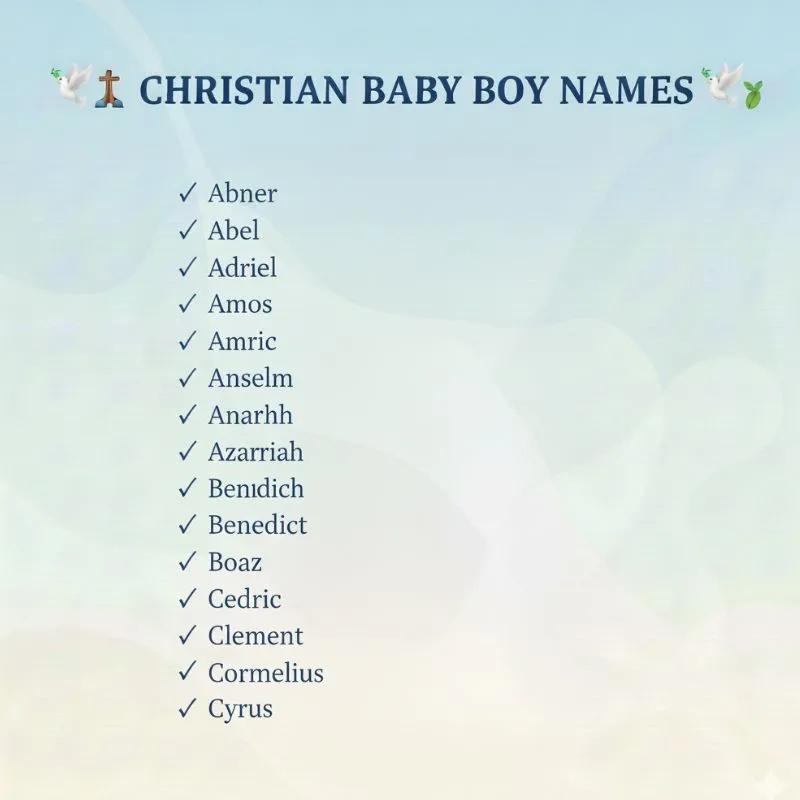 Biblical and saint-inspired Christian baby boy names for modern families.