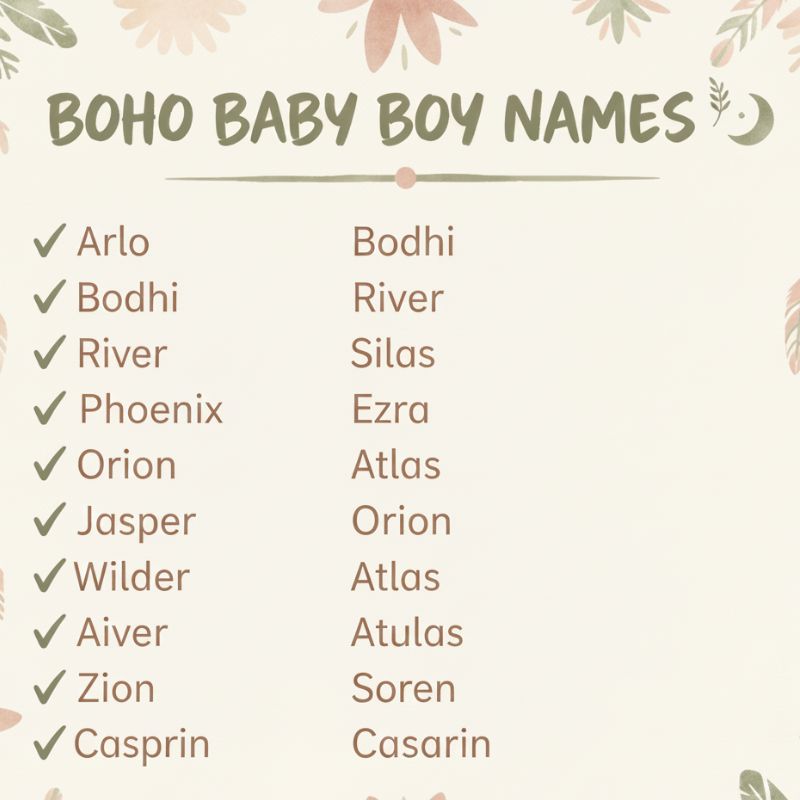 Earthy and soulful boho baby boy name ideas with natural aesthetics