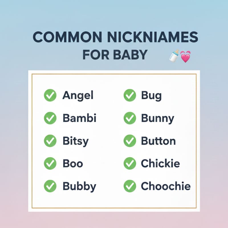 Cute illustrated animals representing popular nicknames for babies.